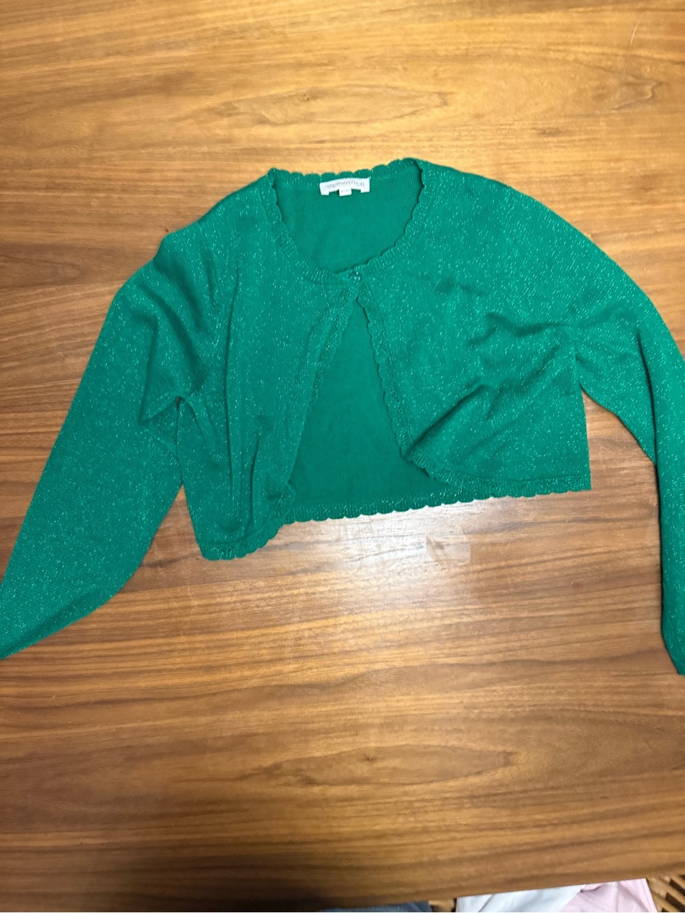 Girls Green Shimmer Crop Cardigan Bolero Shrug Sweater - Size S